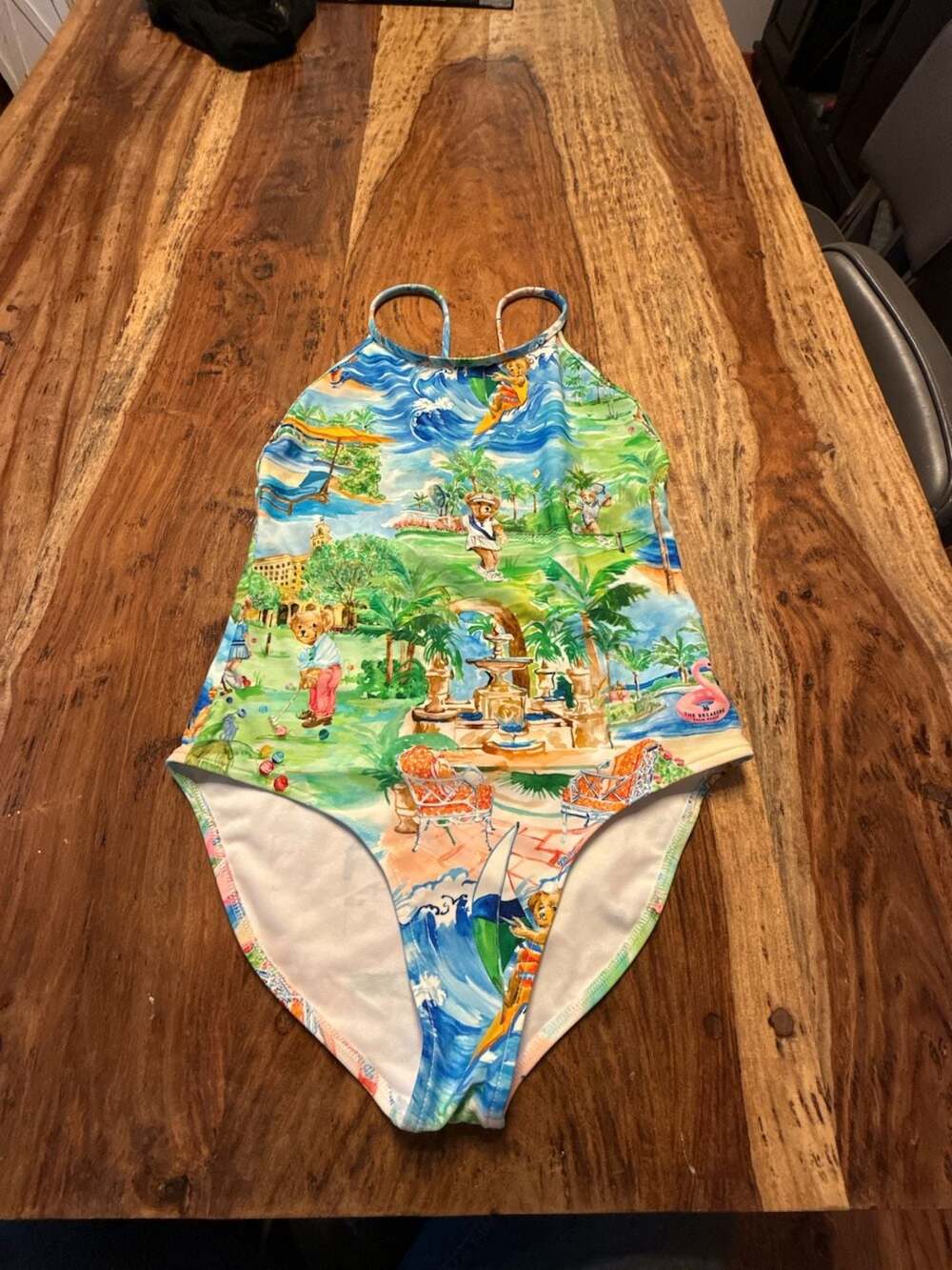Polo Ralph Lauren Girls Heritage Bear Tropical Scene One-Piece Swimsuit